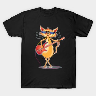 funny cat wearing sunglasses playing bass T-Shirt